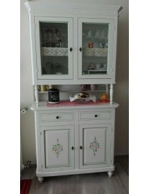 CRISTALLIERA IN LEGNO 2 ANTE BIANCA/DECORI FLOREALI L.104 P.43 H.20...