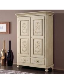 MOBILI 2G - Armadio 2 porte classico in legno avorio shabby 135x63x203 (1467) vista frontale