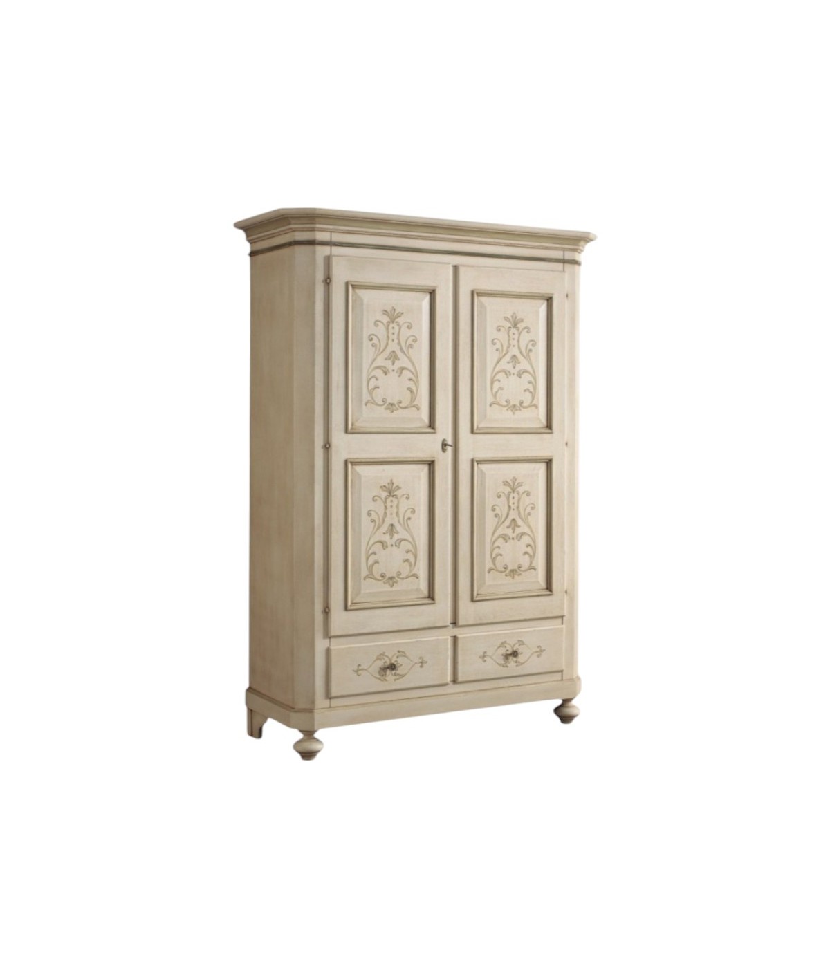 MOBILI 2G - Armadio 2 porte classico in legno avorio shabby 135x63x203 (1467) vista frontale