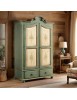 MOBILI 2G - ARMADIO IN LEGNO SHABBY VERDE AVORIO E FILO ECRU' 122X60X204 (1313) vista frontale