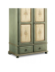 MOBILI 2G - ARMADIO IN LEGNO SHABBY VERDE AVORIO E FILO ECRU' 122X60X204 (1313) vista frontale