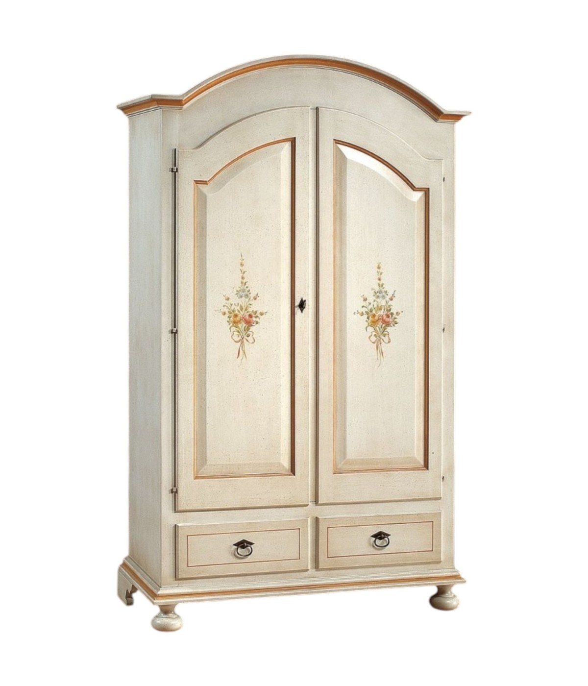 MOBILI 2G - ARMADIO ARTE POVERA 2 ANTE LEGNO SHABBY BIANCO E OCRA 125X61X200 (1312) vista frontale