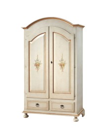 MOBILI 2G - ARMADIO ARTE POVERA 2 ANTE LEGNO SHABBY BIANCO E OCRA 125X61X200 (1312) vista frontale