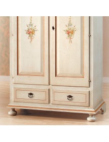 MOBILI 2G - ARMADIO ARTE POVERA 2 ANTE LEGNO SHABBY BIANCO E OCRA 125X61X200 (1312) vista frontale