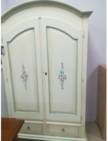 Armadio shabby 2 porte legno bianco anticato filo verde 125x61x200