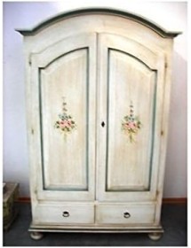 Armadio shabby 2 porte legno bianco anticato filo verde 125x61x200