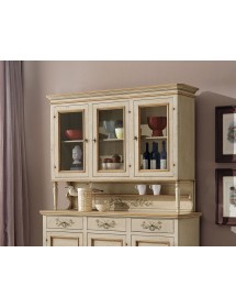 MOBILI 2G - cristalliera provenzale in legno shabby avorio ocra 3 porte 160x50x221 (1460+1461) vista frontale
