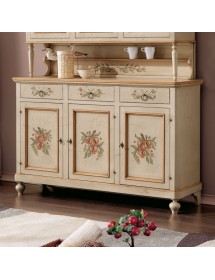 MOBILI 2G - cristalliera provenzale in legno shabby avorio ocra 3 porte 160x50x221 (1460+1461) vista frontale