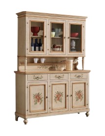 MOBILI 2G - cristalliera provenzale in legno shabby avorio ocra 3 porte 160x50x221 (1460+1461) vista frontale