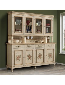 MOBILI 2G - cristalliera legno shabby avorio ocra 4 porte 198x50x227 (1620+1621) vista frontale