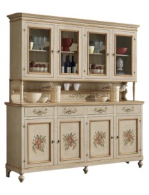 MOBILI 2G - cristalliera legno shabby avorio ocra 4 porte 198x50x227 (1620+1621) vista frontale