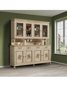 MOBILI 2G - cristalliera legno shabby avorio ocra 4 porte 198x50x227 (1620+1621) vista frontale