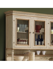 MOBILI 2G - cristalliera legno shabby avorio ocra 4 porte 198x50x227 (1620+1621) vista frontale