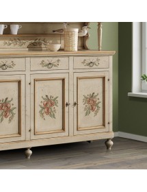 MOBILI 2G - cristalliera legno shabby avorio ocra 4 porte 198x50x227 (1620+1621) vista frontale