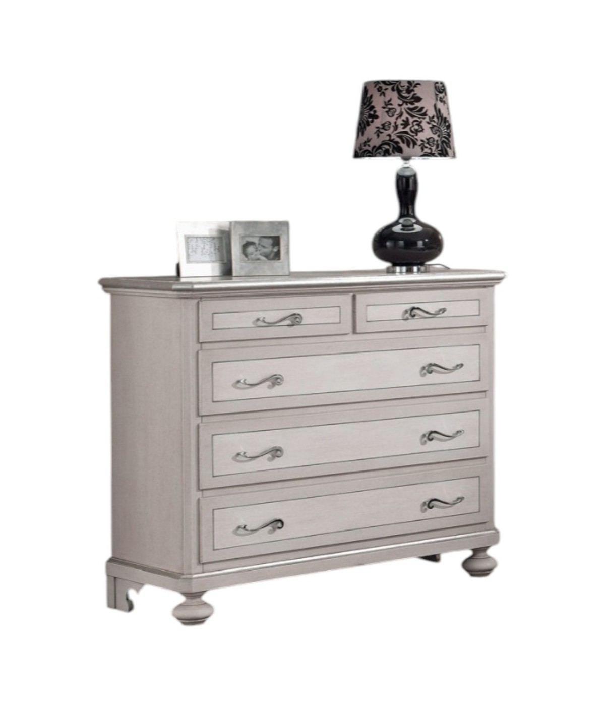 MOBILI 2G -  Cassettiera arte povera 5 cassetti legno shabby tortora grigio 116x51x101 (1475) VISTA FRONTALE