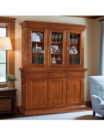 MOBILI 2G - CRISTALLIERA 3 PORTE IN LEGNO NOCE ARTE POVERA 190x50x228 (604+605) VISTA FRONTALE