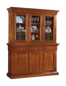 MOBILI 2G - CRISTALLIERA 3 PORTE IN LEGNO NOCE ARTE POVERA 190x50x228 (604+605) VISTA FRONTALE