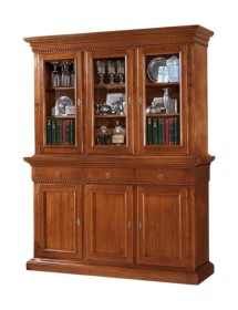 MOBILI 2G - CRISTALLIERA 3 PORTE IN LEGNO NOCE ARTE POVERA 190x50x228 (604+605) VISTA FRONTALE