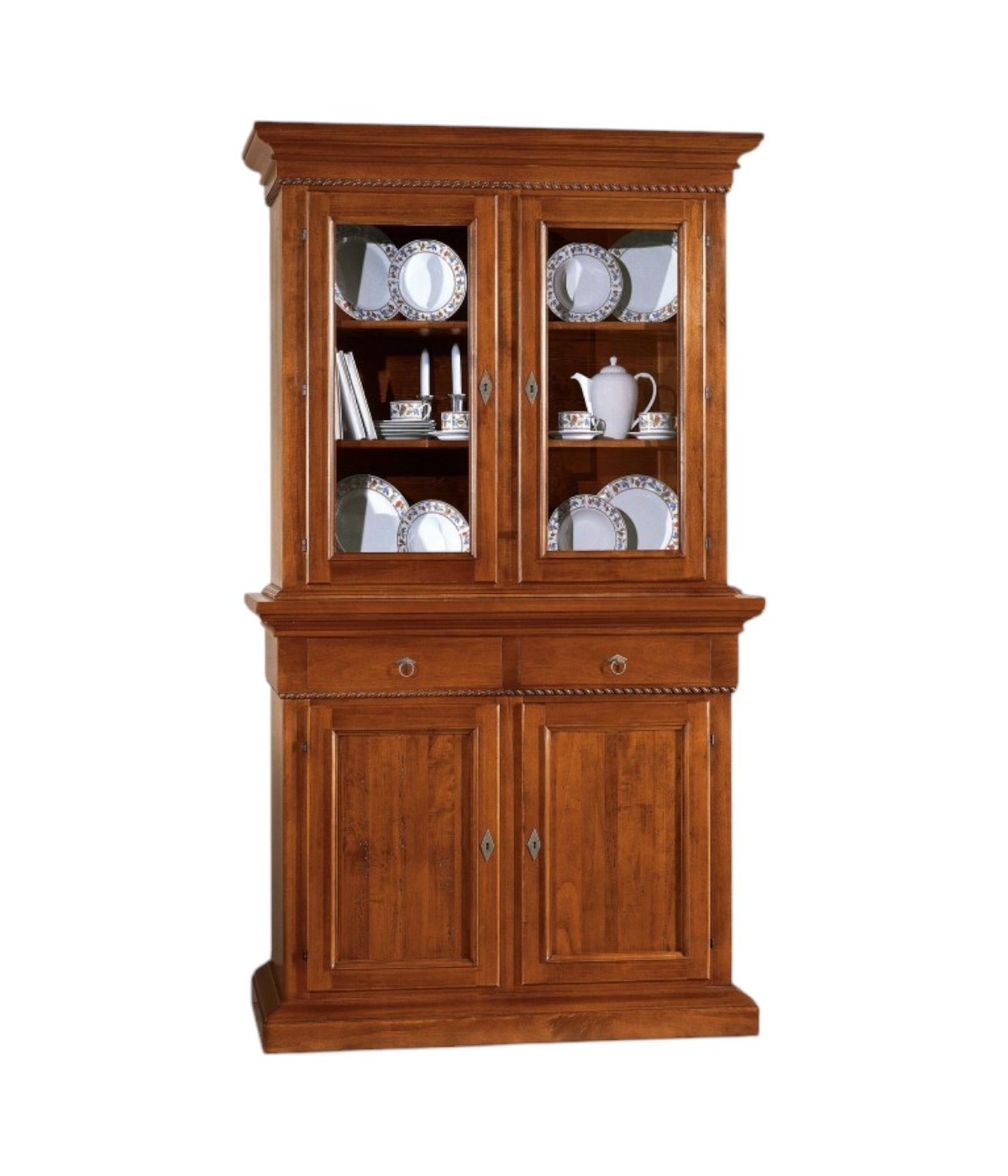 MOBILI 2G - CRISTALLIERA 2 PORTE IN LEGNO NOCE ARTE POVERA 135x50x228 (601+602) VISTA FRONTALE