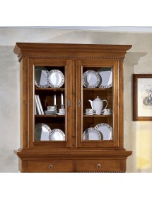 MOBILI 2G - CRISTALLIERA 2 PORTE IN LEGNO NOCE ARTE POVERA 135x50x228 (601+602) VISTA FRONTALE
