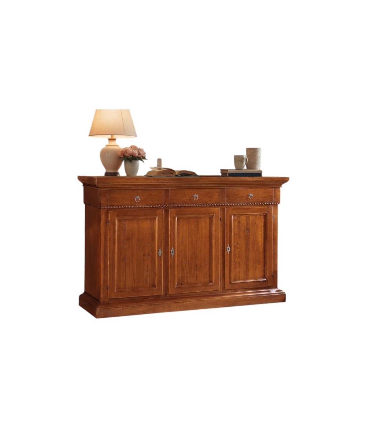 MOBILI 2G - CREDENZA 3 PORTE IN LEGNO NOCE ARTE POVERA 190x50x111 (604) vista frontale