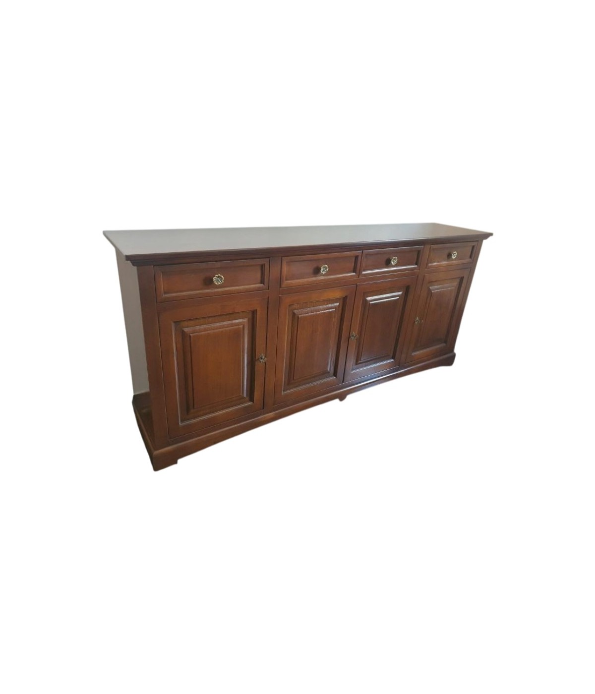 MOBILI 2G - Madia credenza classica 4 porte legno tinta noce 220x45x96 vista frontale