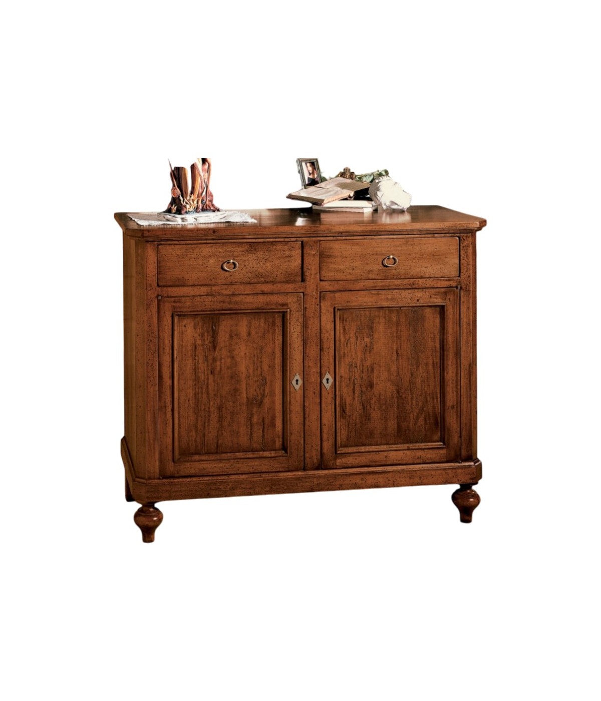 MOBILI 2G - CREDENZA 2 PORTE IN LEGNO NOCE ARTE POVERA 112x49x98 (1100) vista frontale