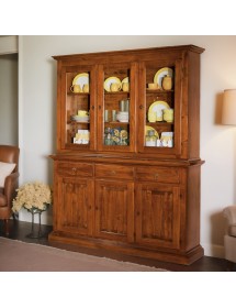 MOBILI 2G - CRISTALLIERA 3 PORTE IN LEGNO NOCE ARTE POVERA 172x51x226 (616+617) vista frontale