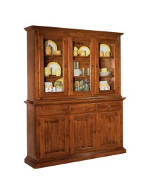 MOBILI 2G - CRISTALLIERA 3 PORTE IN LEGNO NOCE ARTE POVERA 172x51x226 (616+617) vista frontale