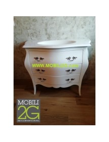 MOBILI 2G - Mobile bagno 3 cassetti bombato bianco shabby 108x55x82 vista frontale