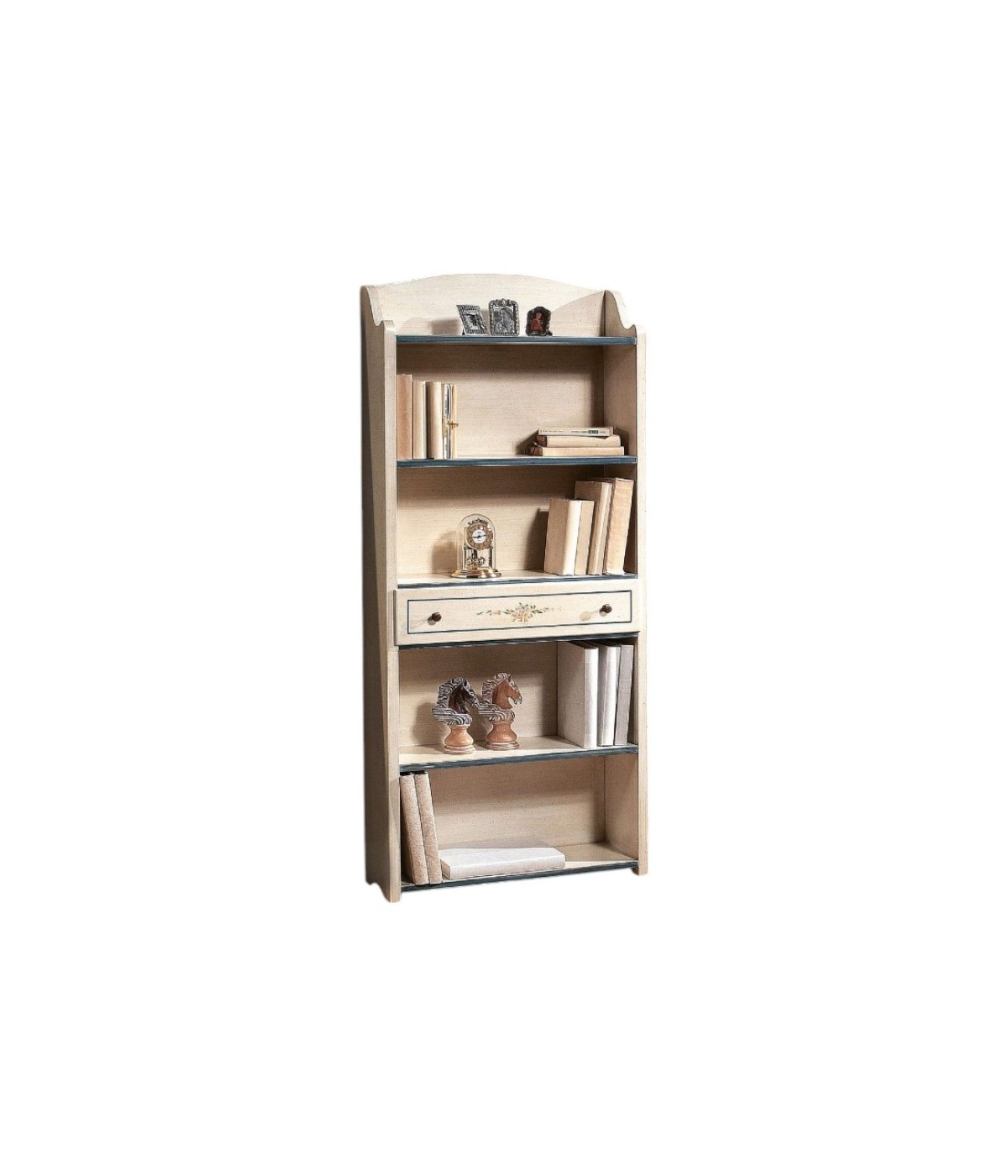 MOBILI 2G - LIBRERIA 5 RIPIANI SHABBY LEGNO BIANCO FILO AZZURRO 70X24X171 (1325) vista frontale