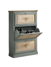 MOBILI 2G -  SCARPIERA 3 ANTE IN LEGNO MASSELLO AZZURRO/OCRA L.80 x P.30 H.130 (1218) VISTA FRONTALE