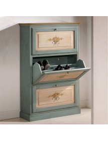 MOBILI 2G -  SCARPIERA 3 ANTE IN LEGNO MASSELLO AZZURRO/OCRA L.80 x P.30 H.130 (1218)