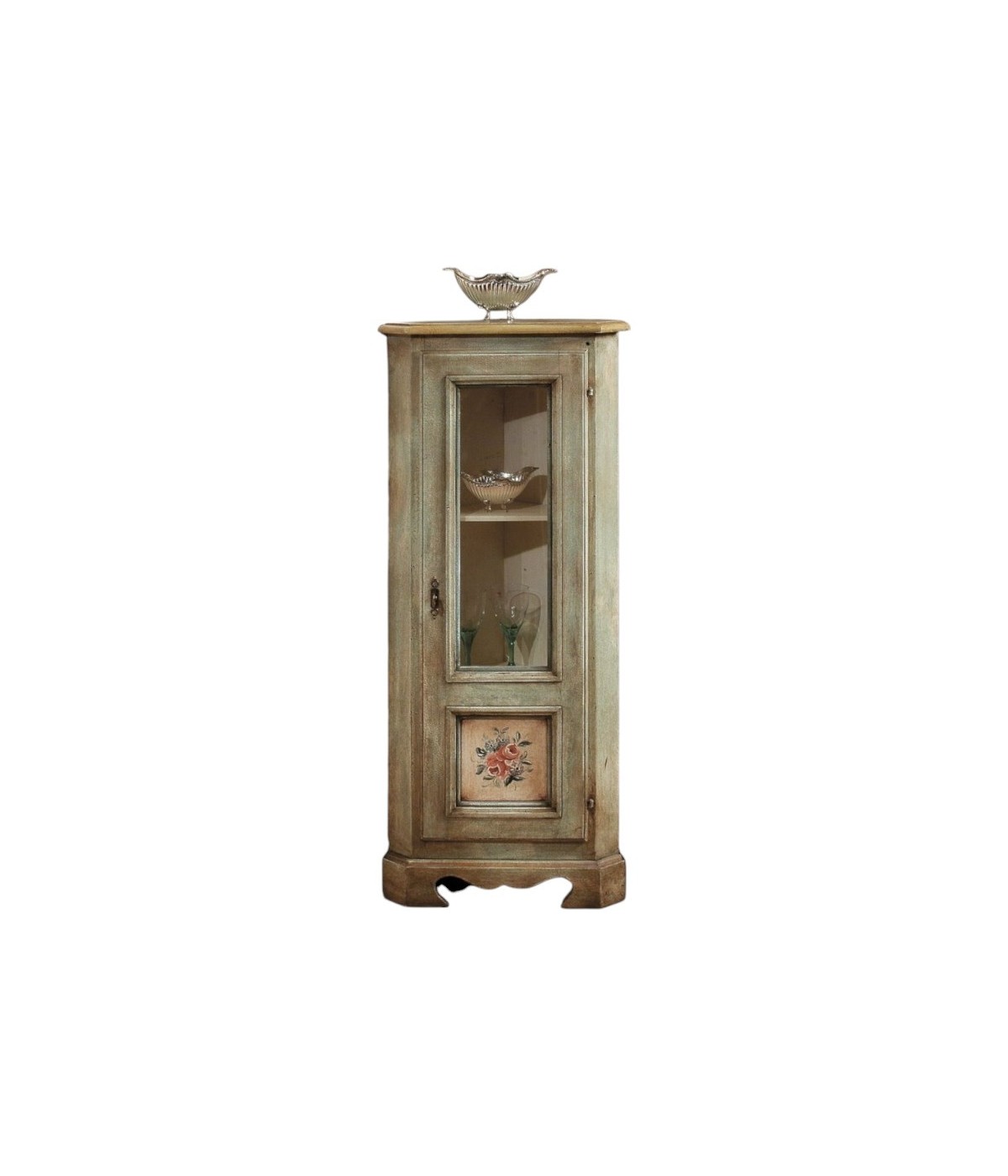 MOBILI 2G - Mobile Angolo in legno 1 porta 3 ripiani arte povera laccato verde 49X31X116 (1333) vista frontale