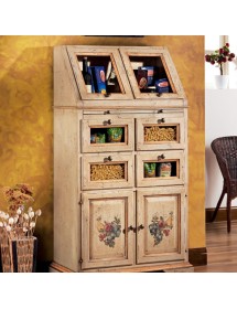 MOBILI 2G - Dispensa shabby 2 ribalte, 2 porte e 4 cassetti legno decorata 82x44x153 (1447) vista frontale