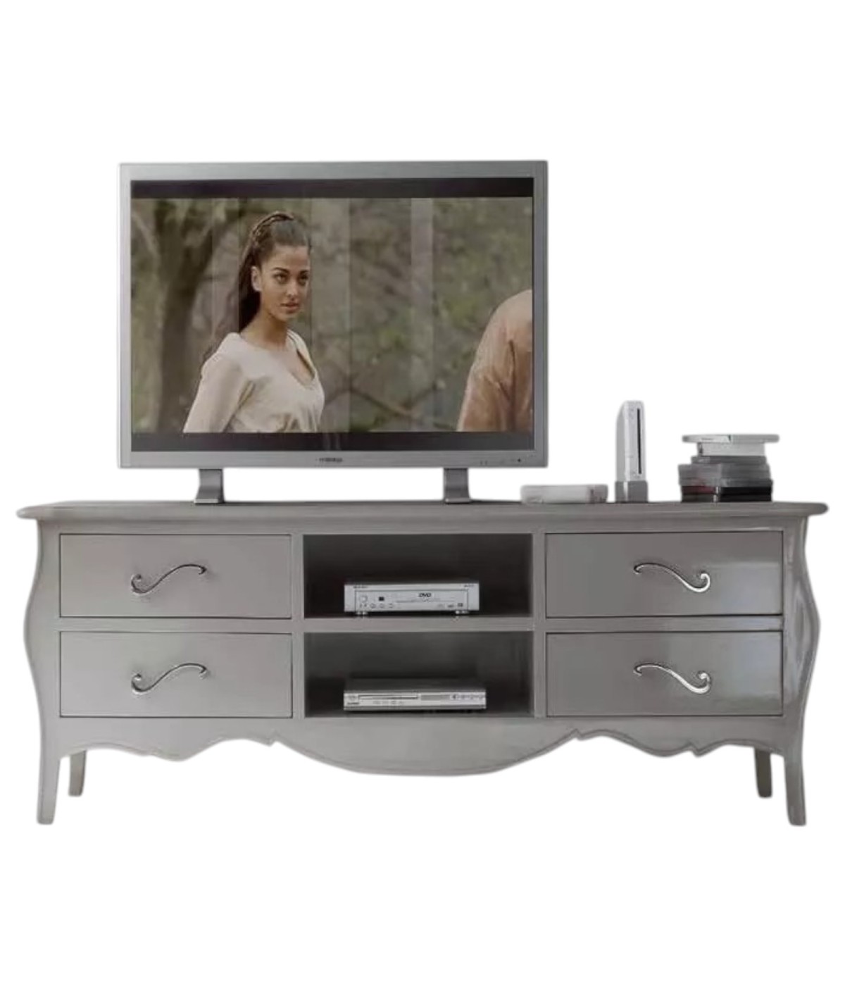 MOBILI 2G - PORTA TV IN LEGNO IN LEGNO SHABBY TORTORA MADREPERLA 182X50X61 (1372) vista frontale