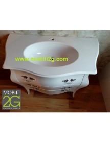 MOBILI 2G - Mobile bagno 3 cassetti bombato bianco shabby 108x55x82 vista frontale