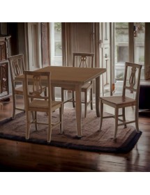 MOBILI 2G - Set tavolo 90X90 legno allungabile quadrato con 4 sedie legno seduta legno vista frontale