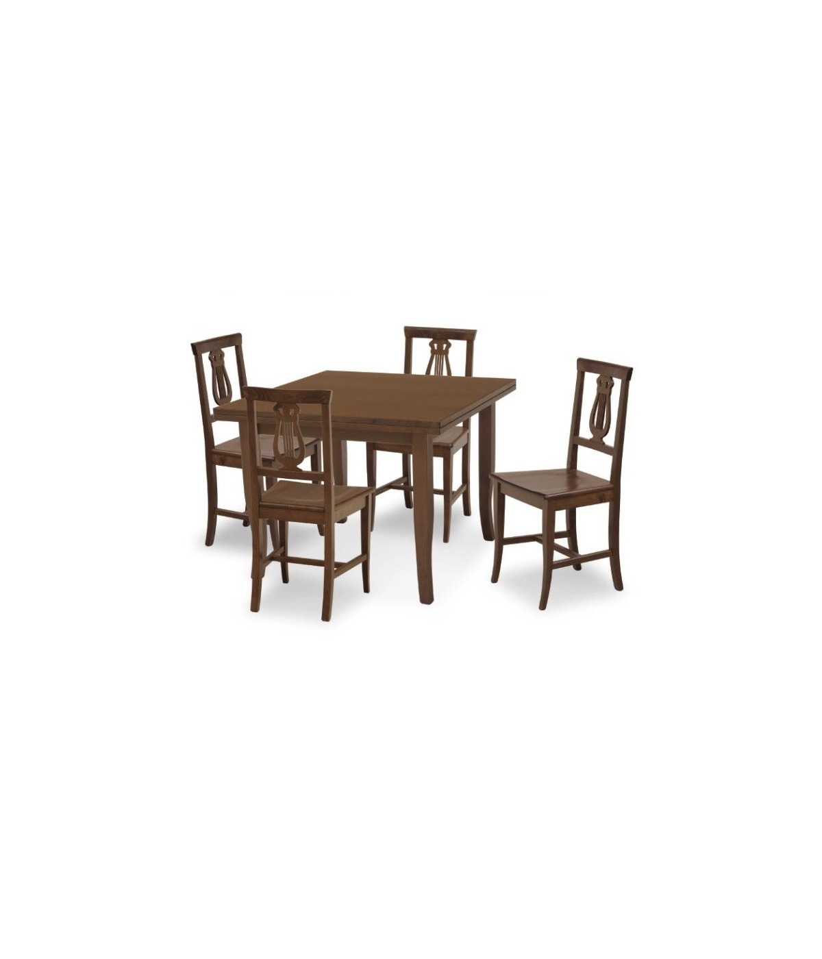 MOBILI 2G - Set tavolo 100X100 legno allungabile quadrato con 4 sedie legno seduta legno vista frontale