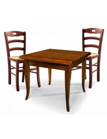 MOBILI 2G - Set tavolo quadrato 80x80 90x90 100x100 allungabile con 4/6 sedie legno seduta paglia vista frontale
