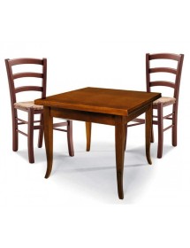 MOBILI 2G - Set tavolo quadrato 80x80 90x90 100x100 allungabile con 4/6 sedie legno seduta paglia VISTA FRONTALE
