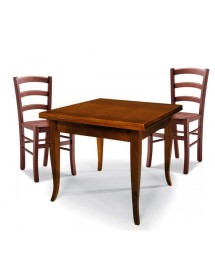 MOBILI 2G - Set tavolo quadrato 80x80 90x90 100x100 allungabile con 4/6 sedie legno seduta legno vista frontale