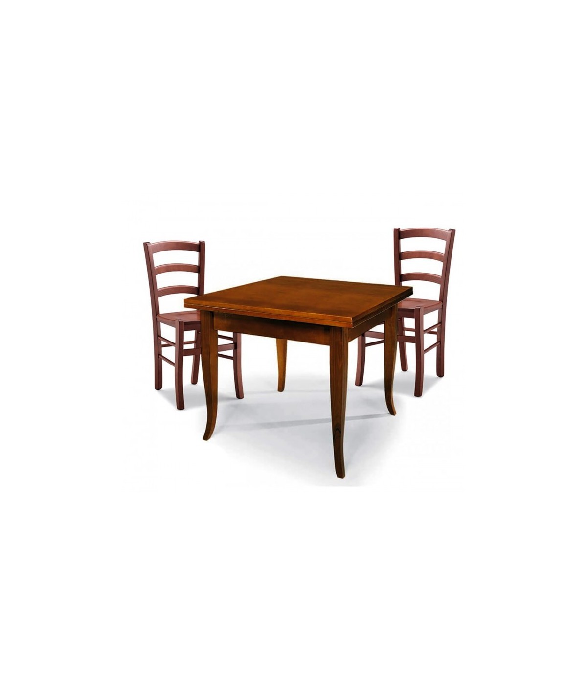 MOBILI 2G - Set tavolo quadrato 80x80 90x90 100x100 allungabile con 4/6 sedie legno seduta legno vista frontale