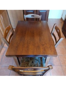 MOBILI 2G - Set tavolo rettangolare 100x70 120x80 140x80 160x85 allungabile con 4/6 sedie legno seduta paglia vista frontale