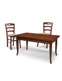 MOBILI 2G - Set tavolo rettangolare 100x70 120x80 140x80 160x85 allungabile con 4/6 sedie legno seduta paglia vista frontale
