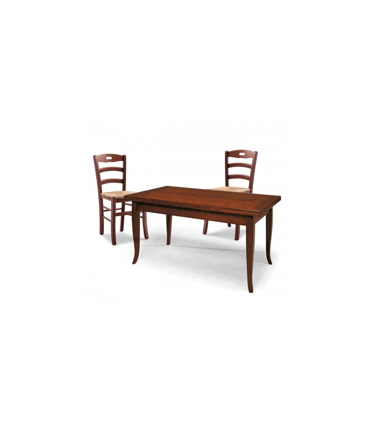 MOBILI 2G - Set tavolo rettangolare 100x70 120x80 140x80 160x85 allungabile con 4/6 sedie legno seduta paglia vista frontale