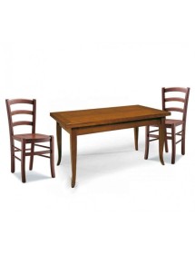 MOBILI 2G - Set tavolo rettangolare 100x70 120x80 140x80 160x85 allungabile con 4/6 sedie legno seduta legno vista frontale