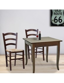 MOBILI 2G - Set tavolo quadrato fisso bar cucina 70x70 con 2 sedie legno seduta paglia vista frontale