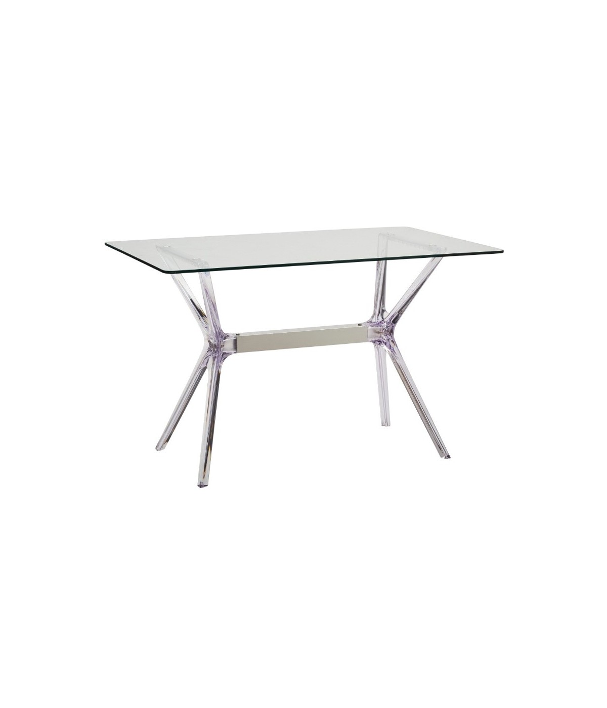 MOBILI 2G - TAVOLO RETTANGOLARE POLIPROPILENE TRASPARENTE E VETRO TRASPARENTE 140X80x76 (747) vista frontale