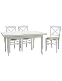 MOBILI 2G - Set tavolo rettangolare shabby 100x70 120x80 140x80 160x85 allungabile con 4/6 sedie legno seduta paglia